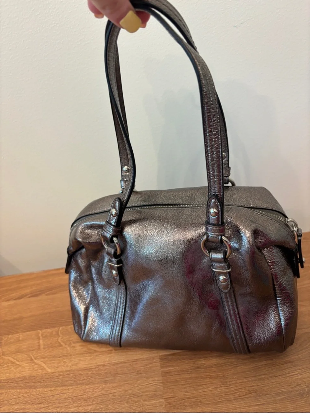 COACH JULIA MINI SMALL METALLIC SATCHELL PURSE GUNMETAL GRAY SILVER AUTHENTIC - Picture 6 of 9